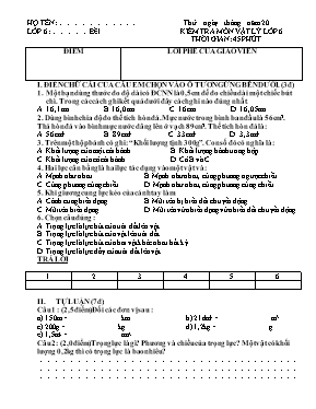 Đề kiểm tra một tiết Vật lí khối 6